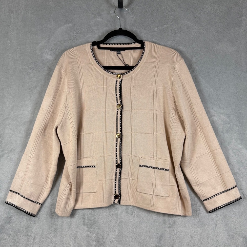 New Adrianna Papell Tan Cardigan Size XL Button Up Black Trim